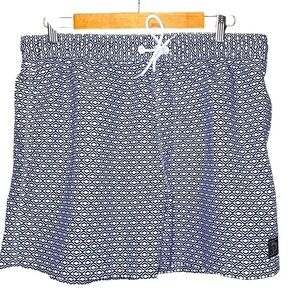 SHEIN Navy Blue & White Print Swim Shorts Trunks with Mesh Brief